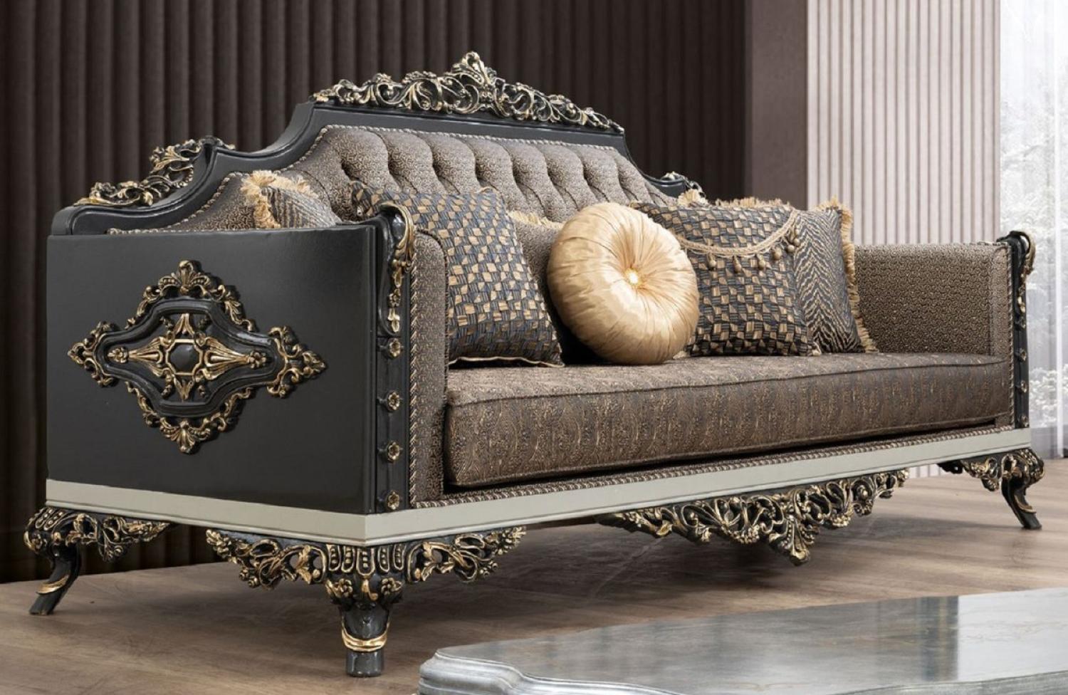 Casa Padrino Luxus Barock Sofa Blau / Gold / Grau / Weiß / Gold - Prunkvolles Wohnzimmer Sofa mit elegantem Muster - Barock Wohnzimmer Möbel Bild 1