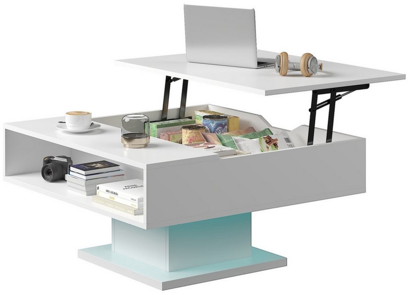 radelldar Couchtisch höhenverstellbar mit LED Beleuchtung matt. 78x78x40cm, Wohnzimmertisch mit Stauraum, 1-St. Bild 1