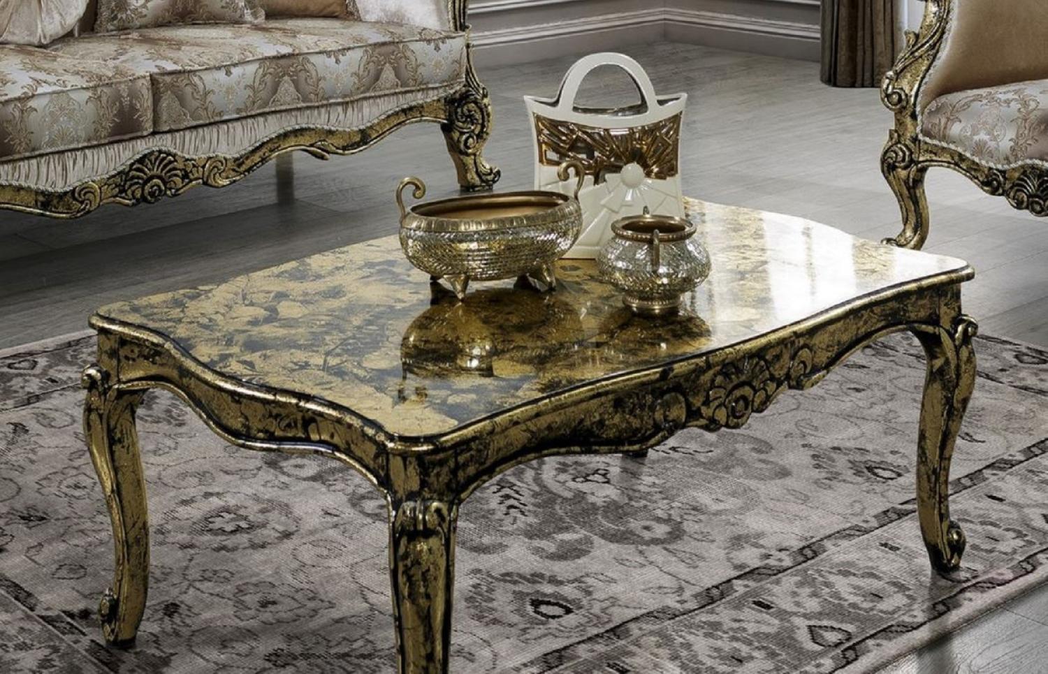 Casa Padrino Luxus Barock Couchtisch Gold / Schwarz - Handgefertigter Massivholz Wohnzimmertisch - Prunkvolle Massivholz Wohnzimmer Möbel im Barockstil Bild 1