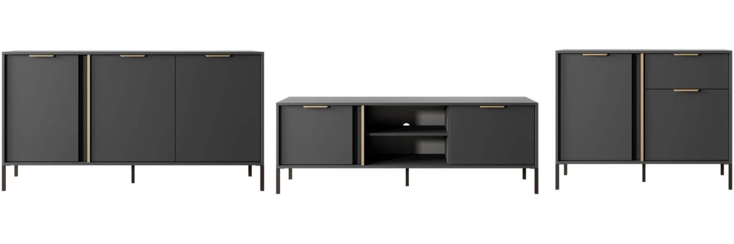Wohnzimmer-Set Lars Wohnwand 3-tlg Sideboard Lowboard anthrazit Gold Bild 1