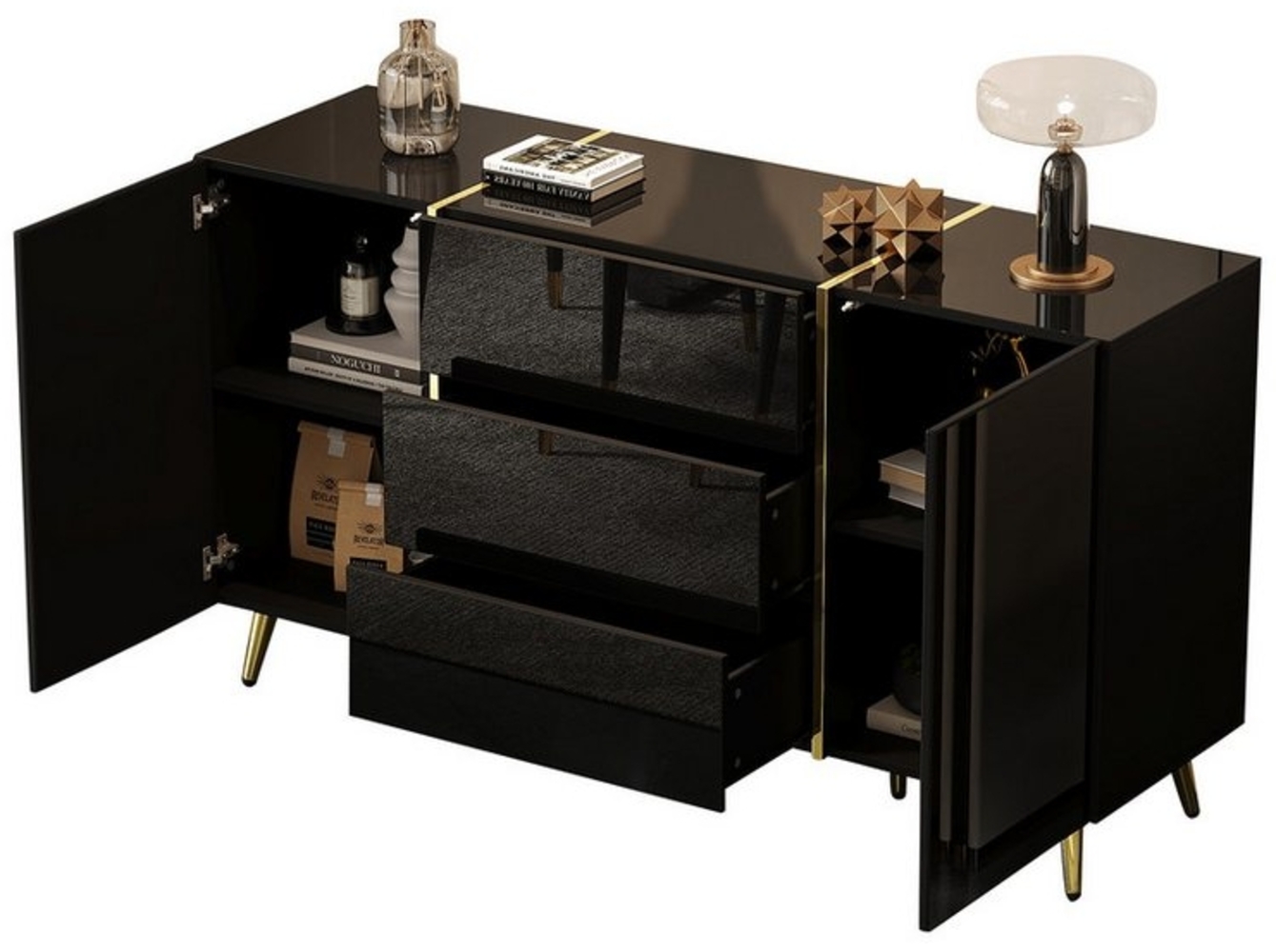 OKWISH Sideboard mit Stauraum, Höhenverstellbar (Kommode, Anrichte, Wohnzimmerschrank, Aufbewahrungsschrank, Buffetschrank, 1 St, 2 Türen, 3 Schubladen), mit höhenverstellbaren Mitteltrenner Bild 1