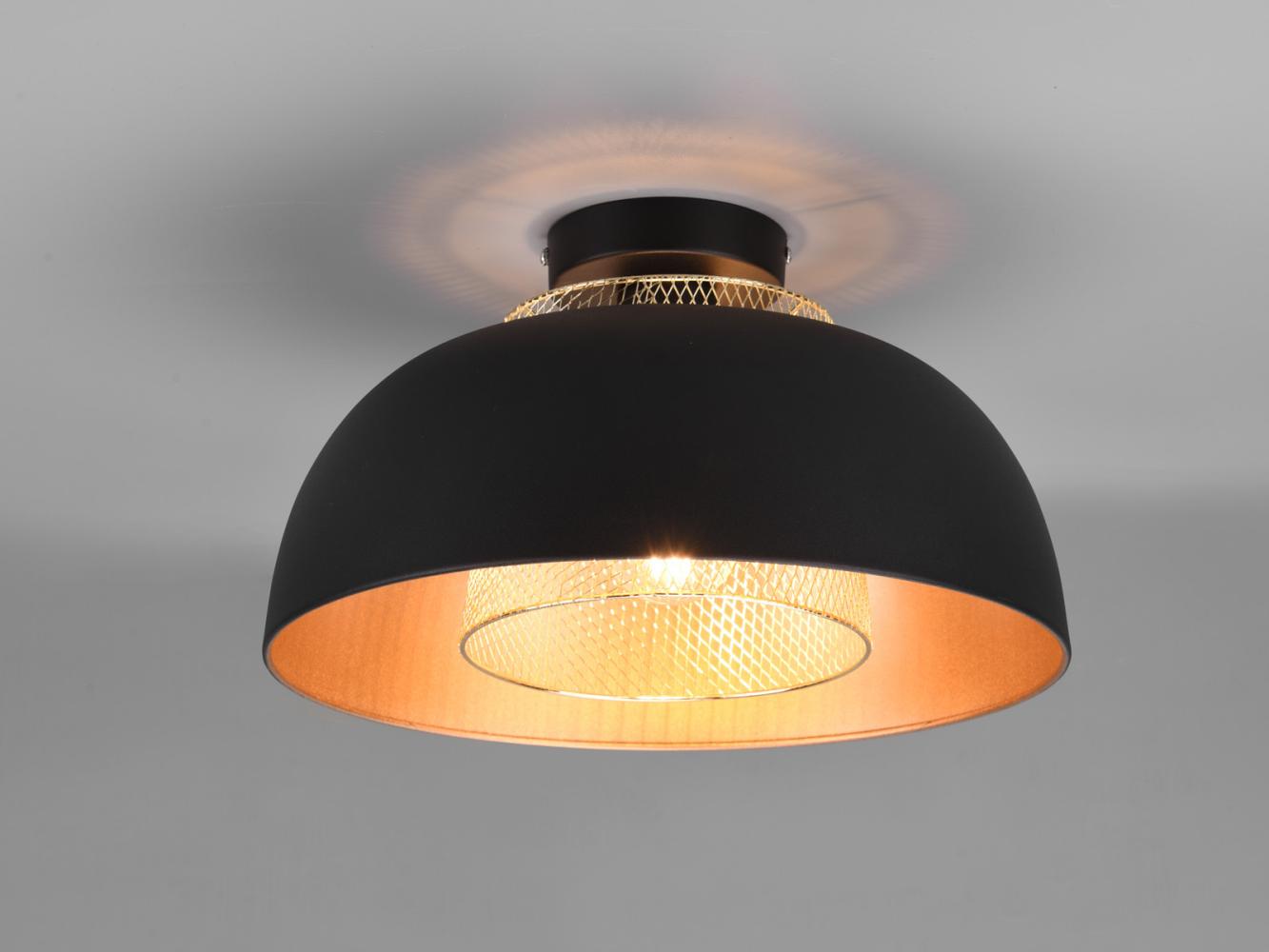 LED Deckenleuchte Metall Schwarz Gold mit Drahtgeflecht, Ø 35cm Bild 1