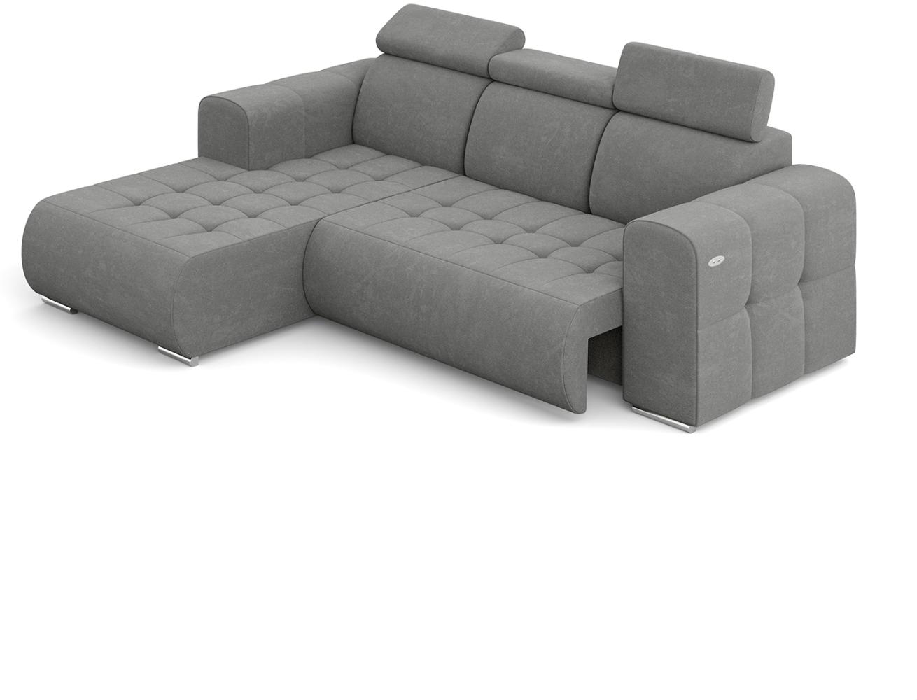 MEBLINI Elektrische Schlafcouch - Ecksofa mit Schlaffunktion - Sofa mit Relaxfunktion und Kopfstützen - Couch L-Form - Eckcouch - Wohnlandschaft - MADELINE - 266x200x93cm Links - Grau Samt Bild 1