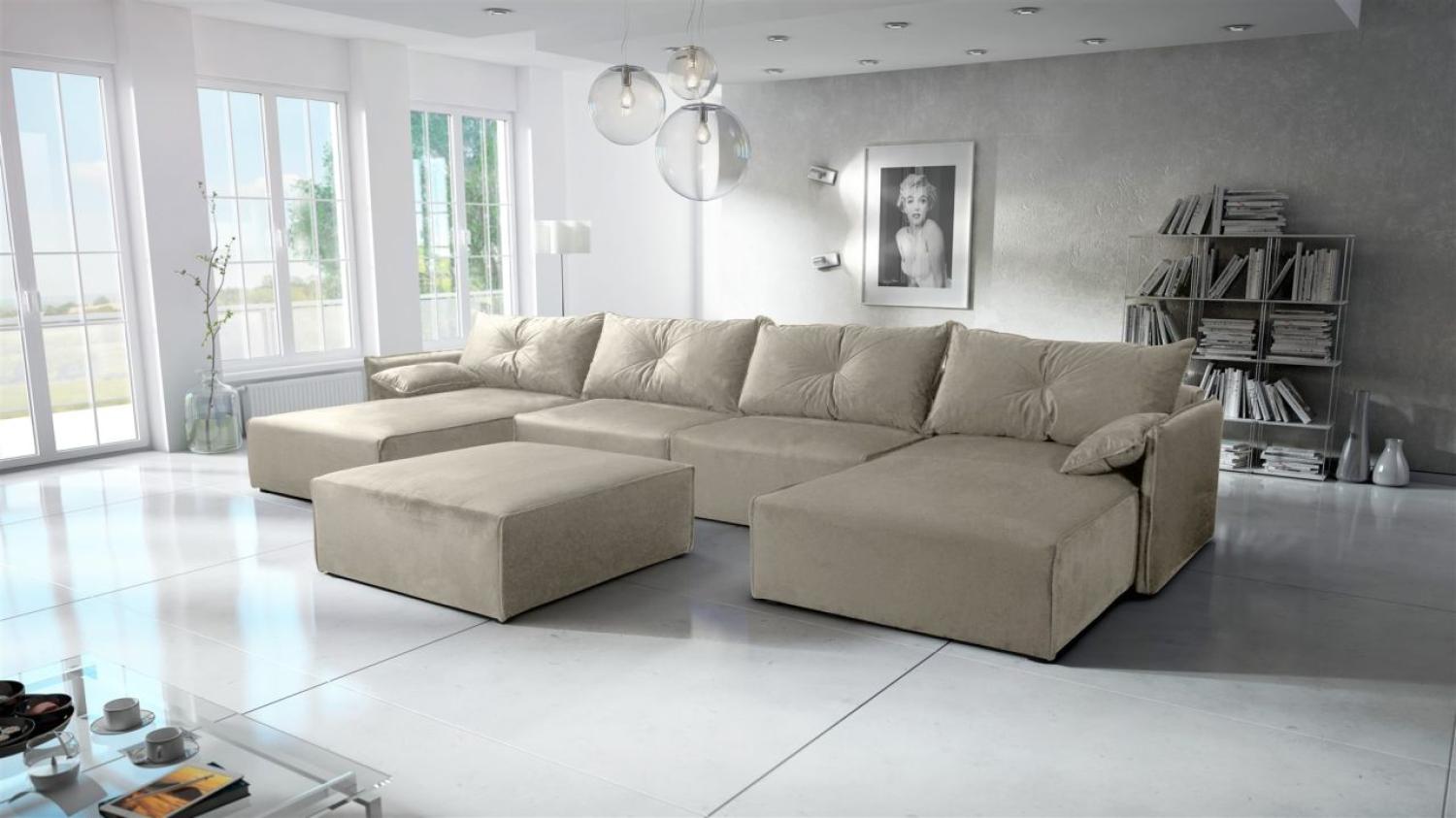 Wohnlandschaft mit Schlaffunktion HUNTER in Stoff Royal Graubeige Inkl. Hocker Bild 1