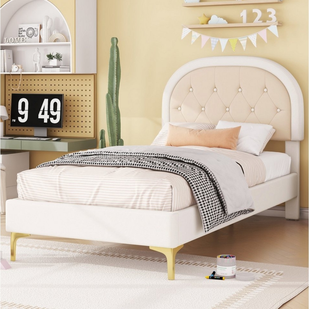 TavilaEcon Polsterbett Kinderbett Jugendbett Flachbett mit Metallfüßen, gebogenes Kopfteil (Ohne Matratze), Farbblock-Design, 90x200cm Bild 1