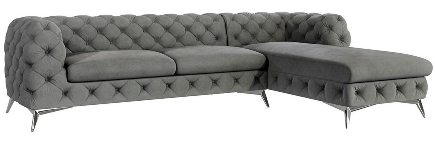 S-Style Möbel Ecksofa Chesterfield mit Ottomane Kalina mit Silber Metall Füßen, mit Wellenfederung Bild 1