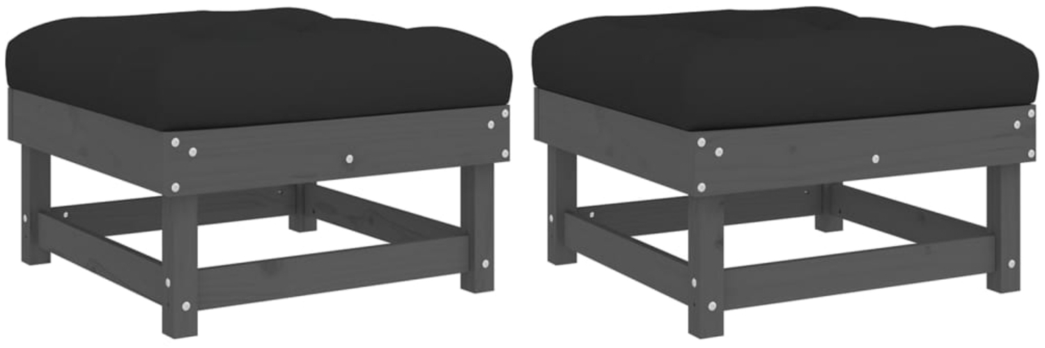 vidaXL Gartenhocker mit Kissen 2 Stk. Grau Massivholz Kiefer 825466 Bild 1