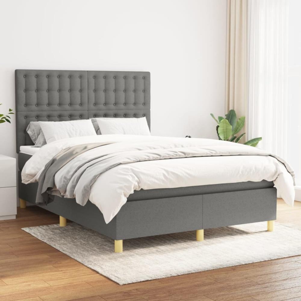 vidaXL Boxspringbett mit Matratze Dunkelgrau 140x190 cm Stoff 3142650 Bild 1