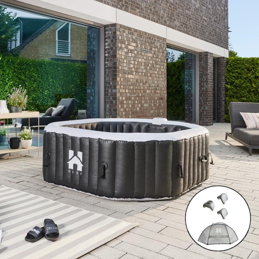 HOME DELUXE Outdoor Whirlpool DROP inkl. Kissen, Getränkehalter und Sonnendach - ⌀185 cm Schwarz Bild 1