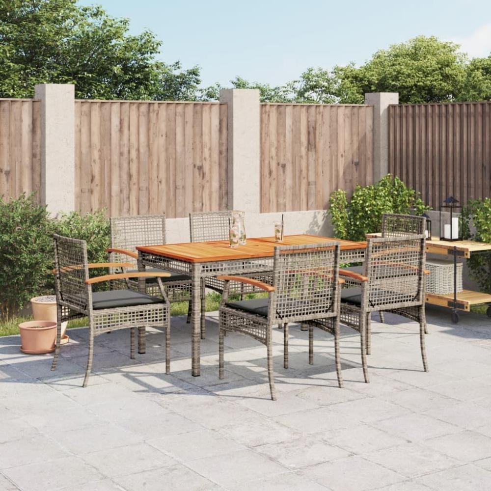 vidaXL 7-tlg. Garten-Essgruppe mit Kissen Grau Poly Rattan 3213572 Bild 1