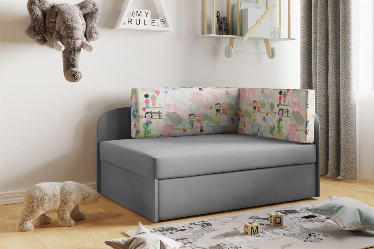 Sofa Kindersofa Schlafsofa inkl. Bettkasten MAILO Seite Links Stoff Grau-Kinder Bild 1