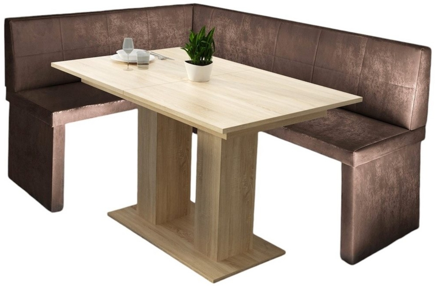 Eckbankgruppe 168x128 cm ROBIN R Vin. Braun / Esstisch DANTE Sonoma Bild 1