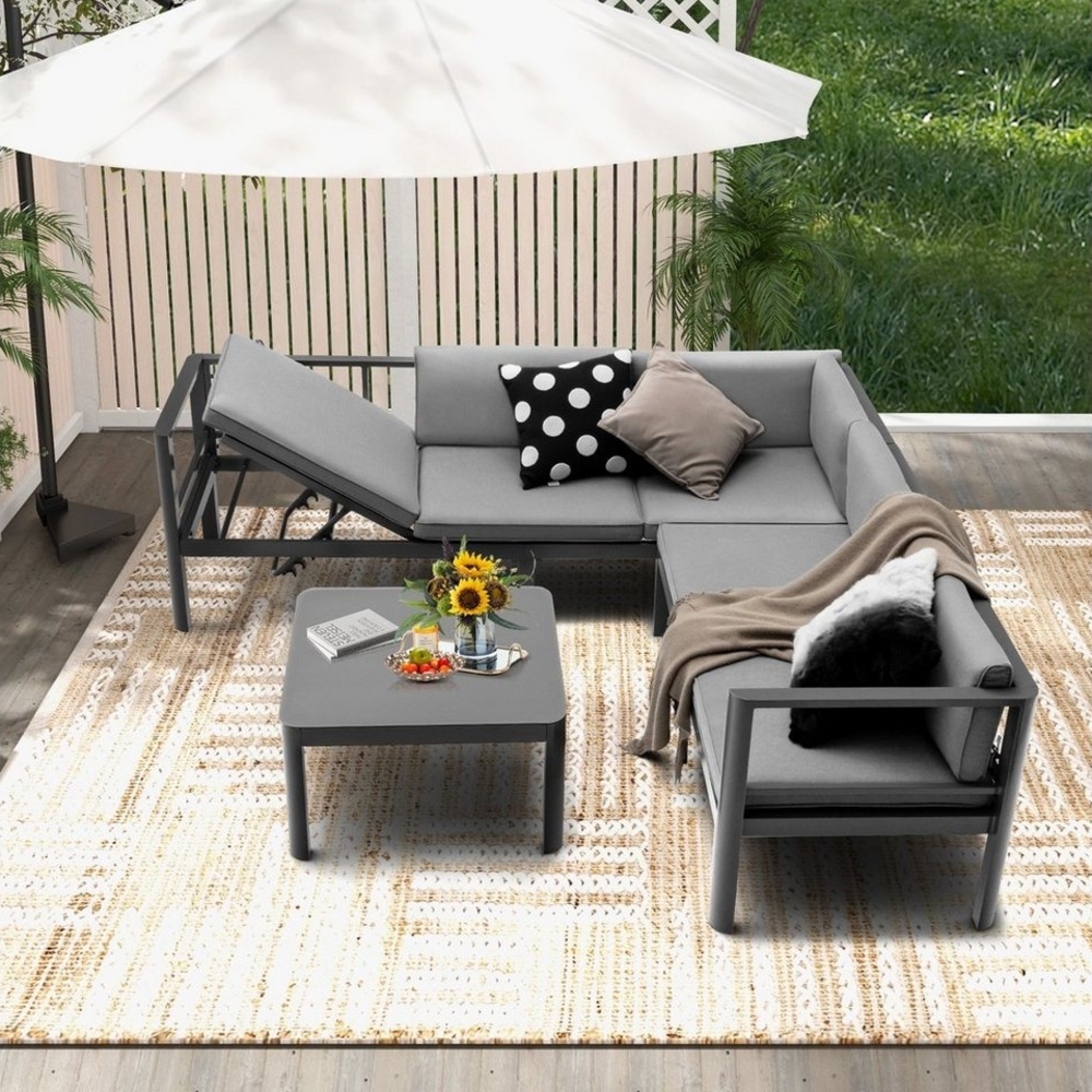 COSTWAY Gartenlounge-Set, Aluminium wetterfest, 6-fach Verstellbar, für Terrasse, Garten Bild 1