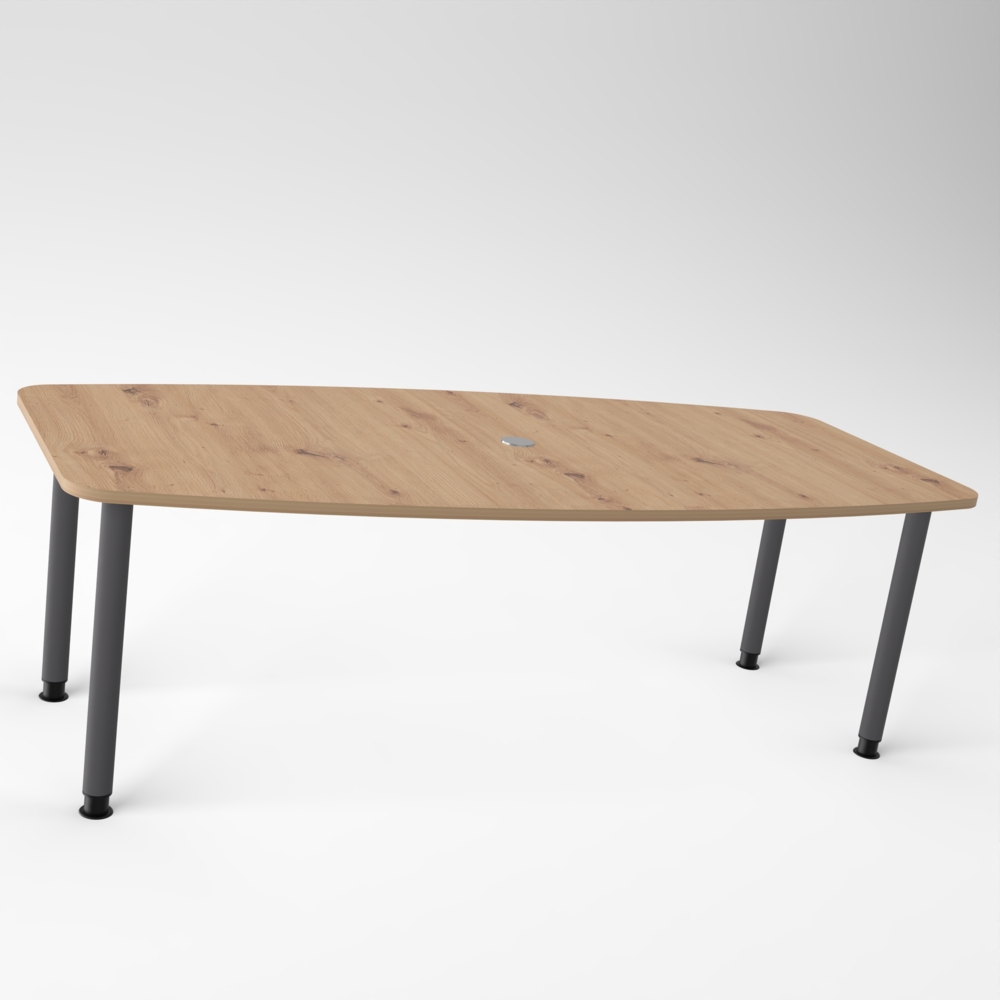 Rheinland Möbel Konferenztisch KONTI 220x103 cm – ovaler Besprechungstisch in Ahorn mit graphitfarbenen Rundrohrfüßen & Kabelauslass, Meetingtisch für 6–8 Personen, moderner XXL-Tisch fürs Büro & Besprechungsraum Bild 1