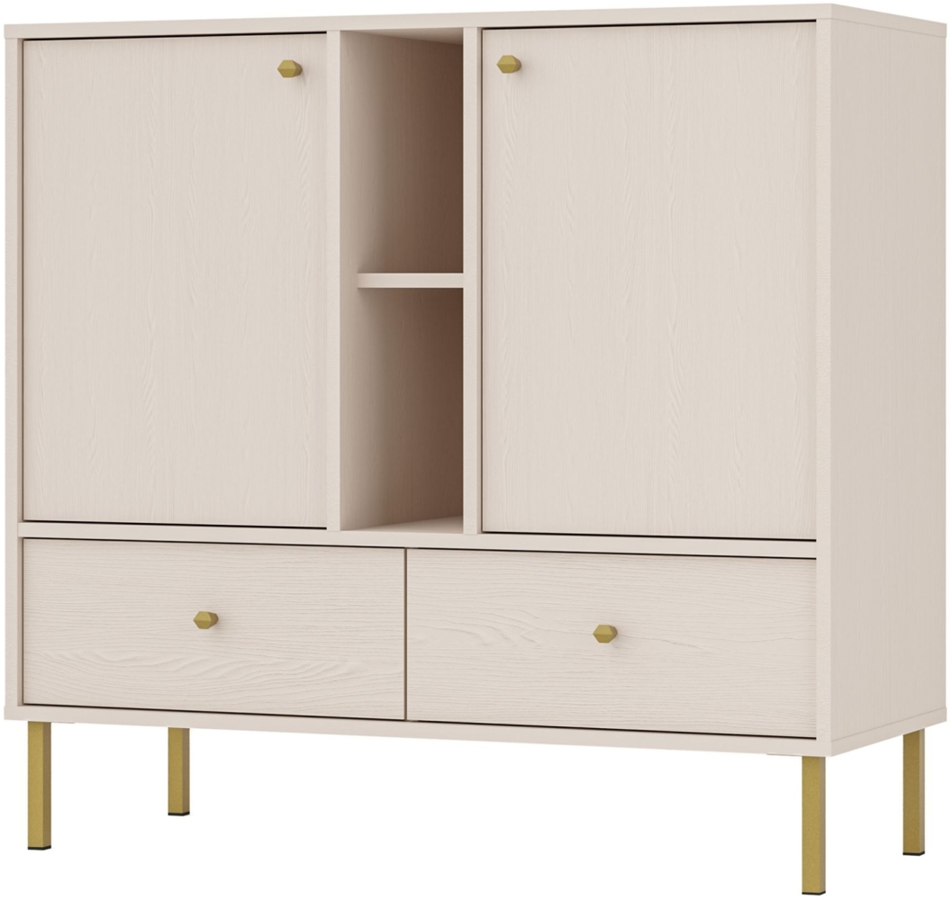 Selsey 'Oktio' Sideboard 2-türig mit 2 Schubladen und Regal, sandbeige, ca. 95 x 100 x 41 cm Bild 1