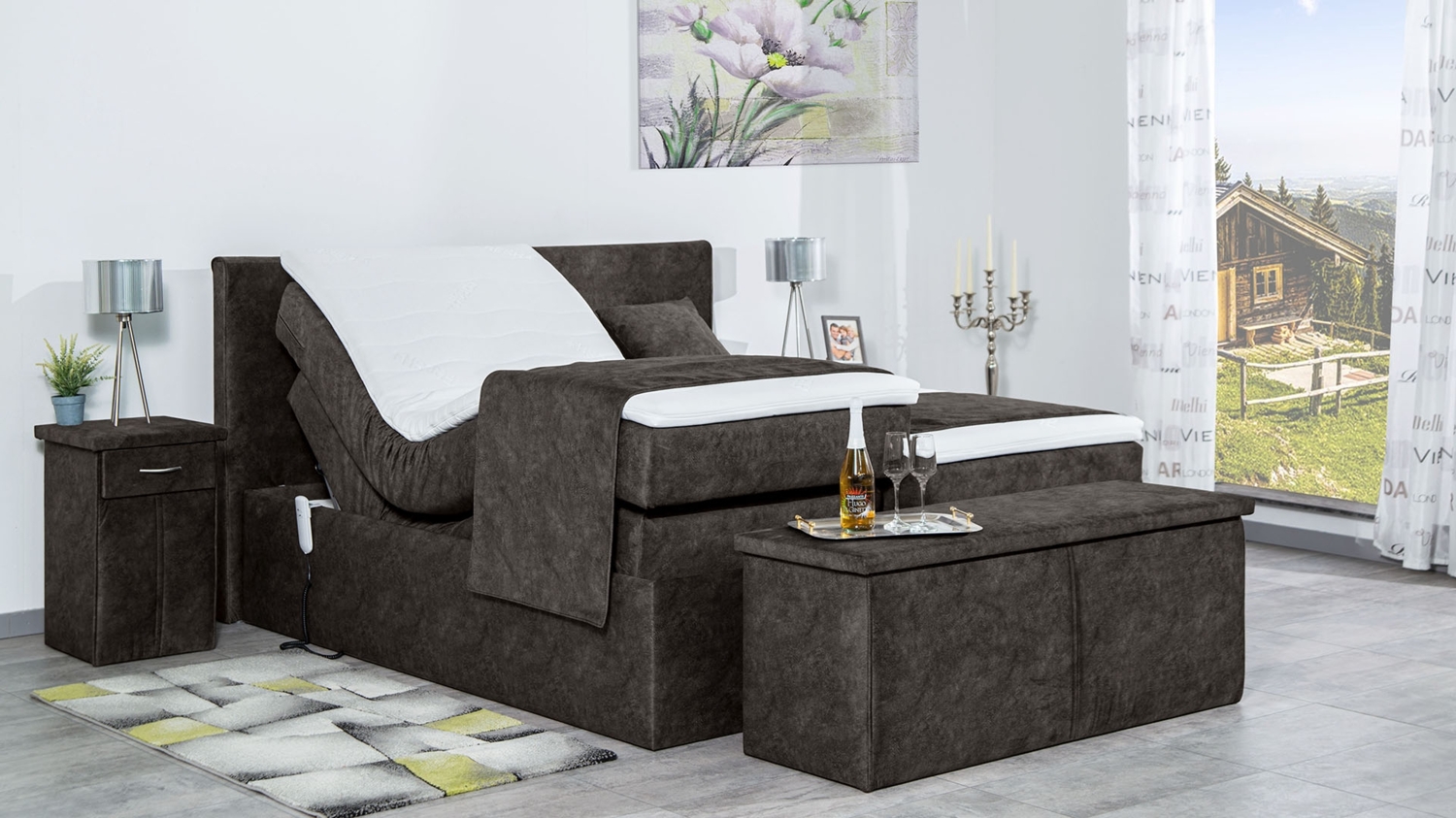 Meisterbetten Boxspringbett Nado 100x200 in DS-Anthracite, Matratzenbezug Nano, Ergoflex-Topper Bild 1