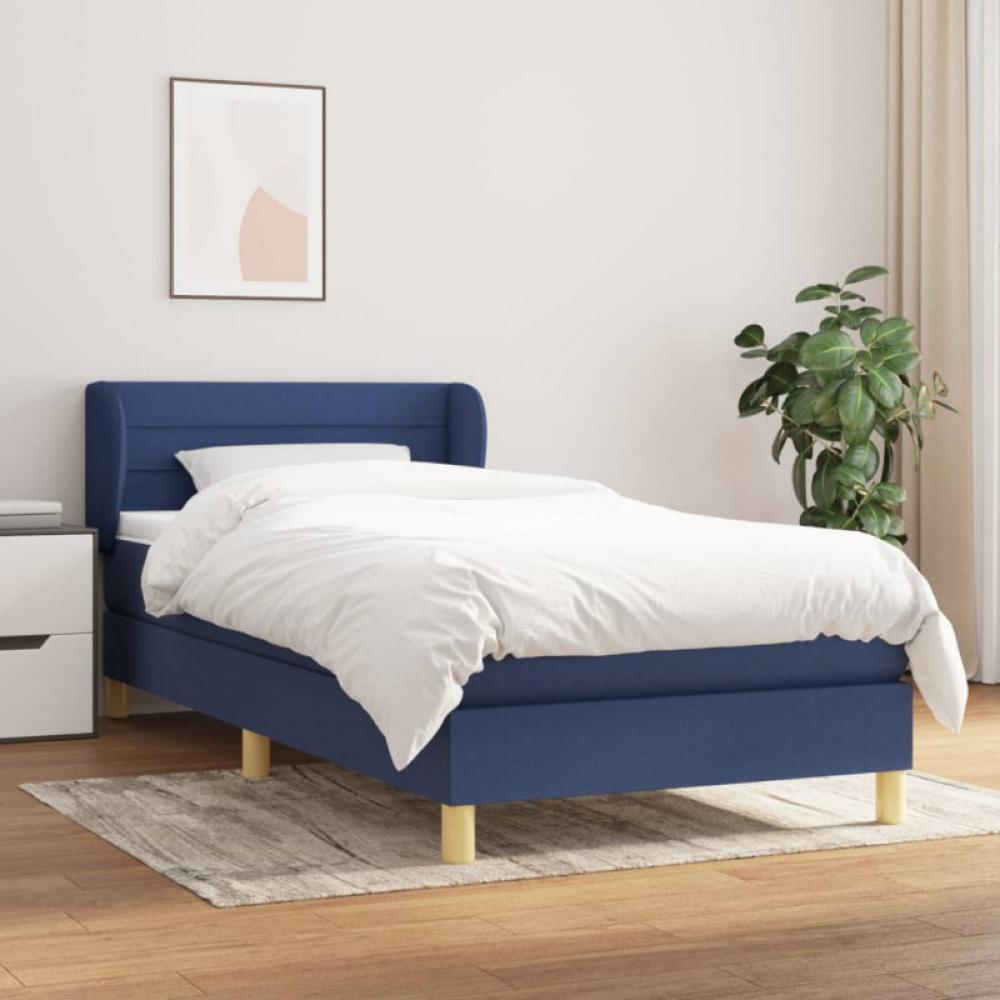 vidaXL Boxspringbett mit Matratze Blau 90x190 cm Stoff 3126851 Bild 1