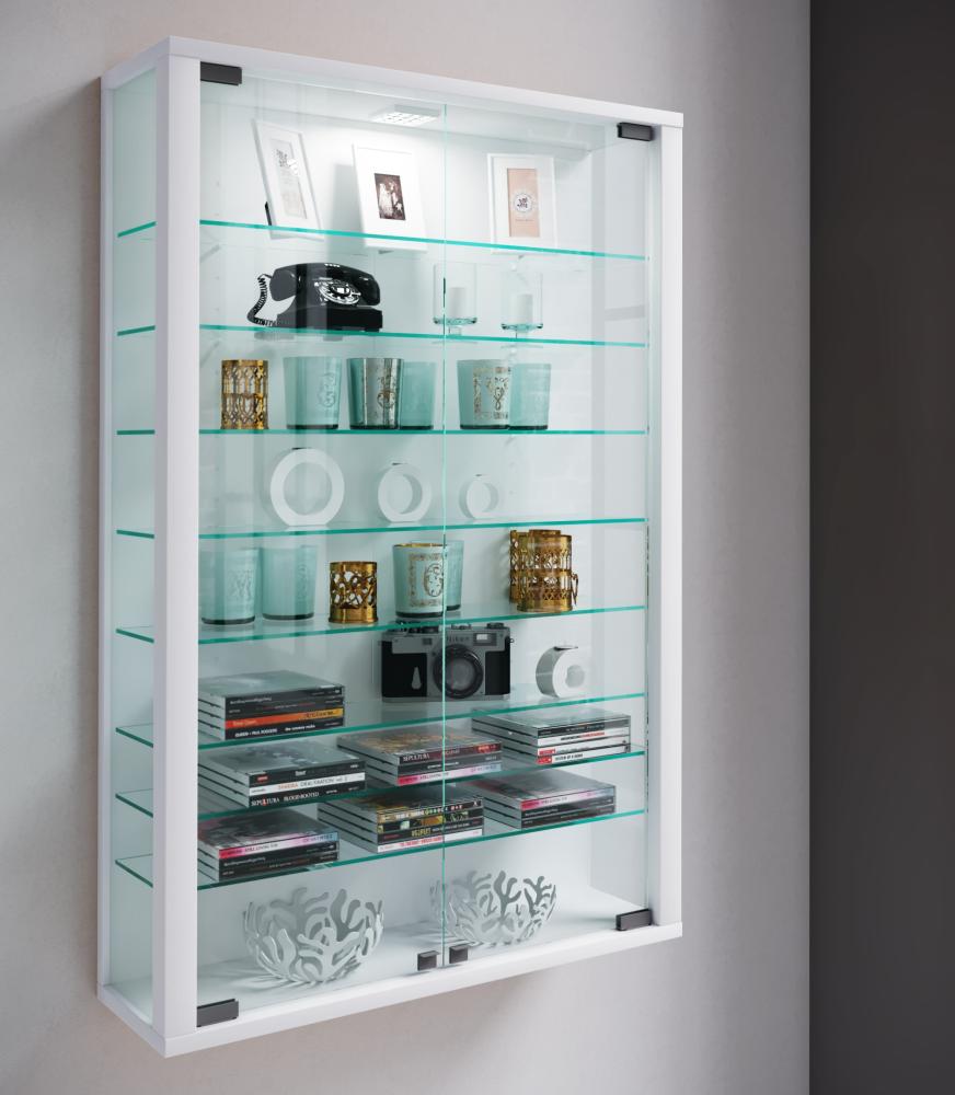 Vitrinenschrank Glas Wandschrank Vitrine LED Sammlervitrine Hängeschrank weiß Bild 1