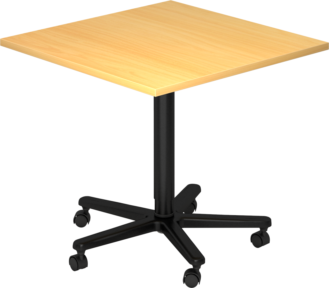 bümö Säulenhubtisch höhenverstellbar, Stehtisch Büro, Bistrotisch eckig 80 x 80 cm - Besprechungstisch Buche, Stehtisch Holz-Platte, Säule aus Metall in schwarz, Säulentisch, Hochtisch, ST88-6-D Bild 1