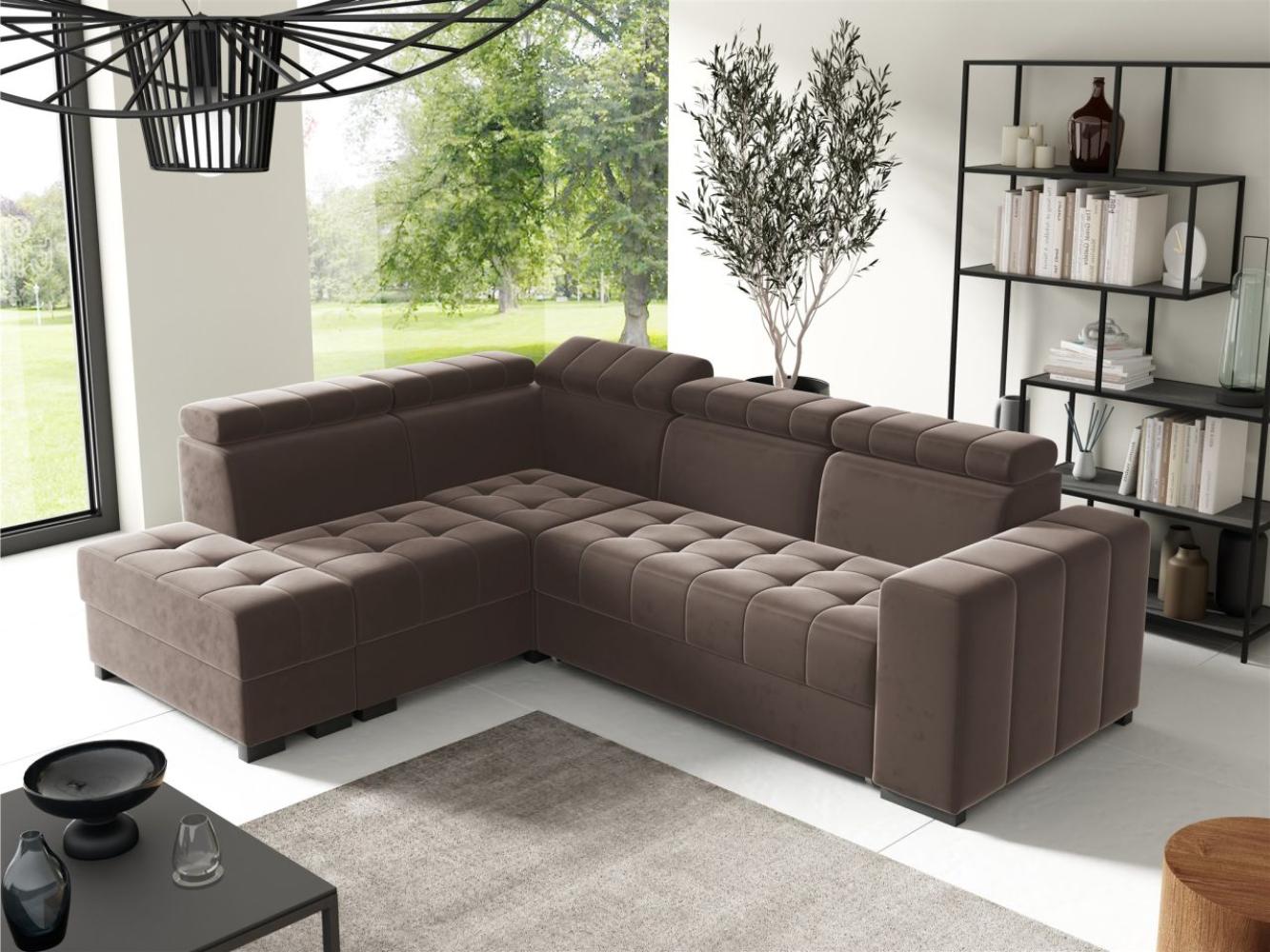 Ecksofa Schlafsofa Sofa CESENA Stoff Salvador Schokobraun Ottomane Links Bild 1