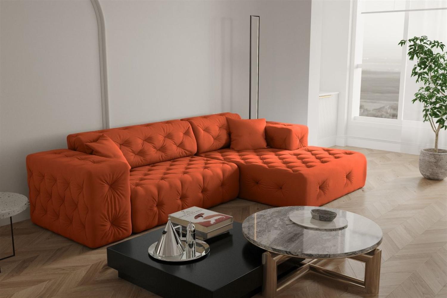 Ecksofa Designersofa CHANTAL in Stoff Opera Velvet Orange Ottomane Rechts Bild 1