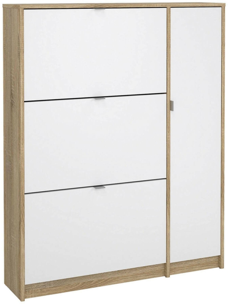 Dmora Schuhschrank Abastract, Schuhregal, Mehrzweck-Eingangsgarderobe, Möbel für Schuhe, 99x24 h124 cm, Eicheund Glänzendes Weiß Bild 1