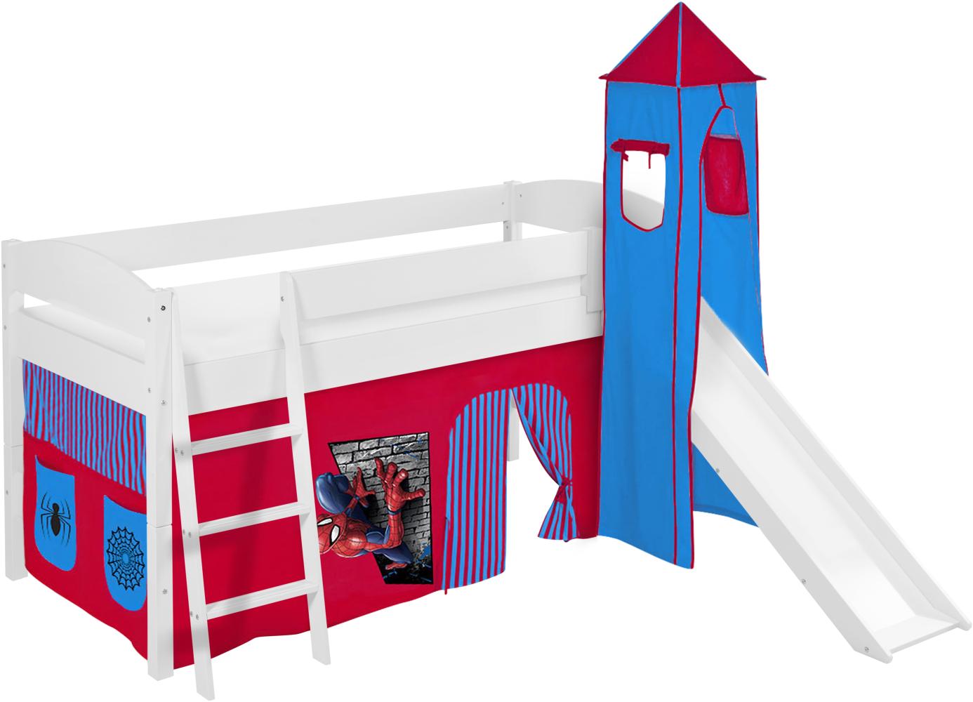 Lilokids 'Ida 4105' Spielbett 90x200 cm, Spiderman, Kiefer massiv, mit Turm, Rutsche und Vorhang Bild 1