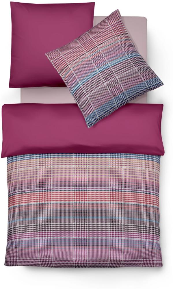 Fleuresse Mako-Satin Bettwäsche 200x220 Karo Pepita purple grau rot pink Wende 113897-4 Bild 1