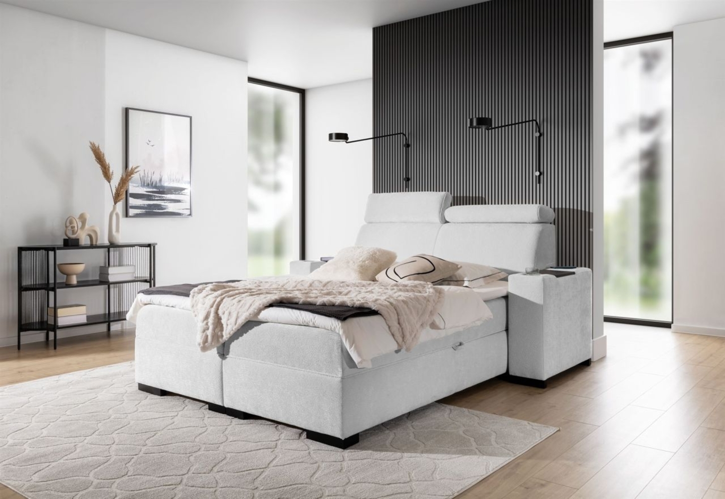 Boxspringbett Bett NESTOR 160x200cm Set. 1 in Stoff Dress Me Pearl Bild 1