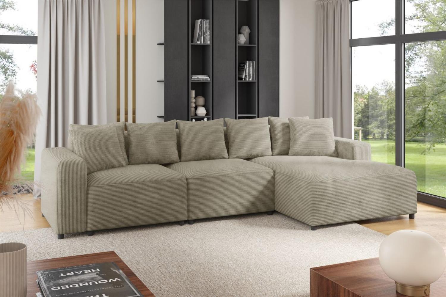 Ecksofa Designersofa Sofa MEGAN in Stoff Poso Beige Ottomane Rechts Bild 1