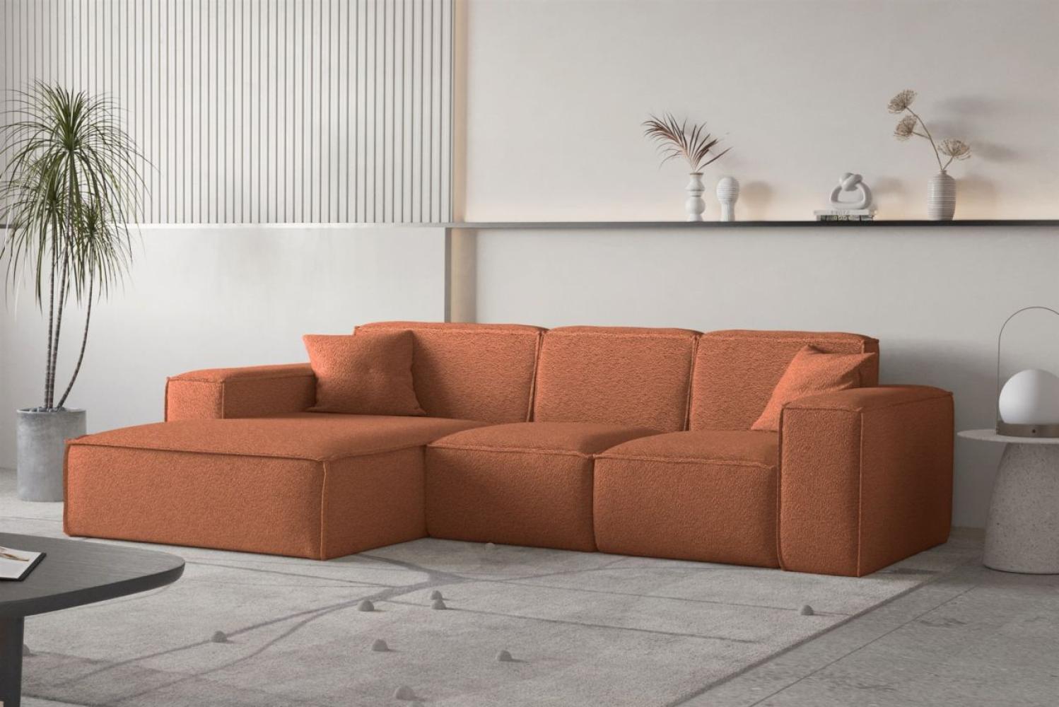 Ecksofa Designersofa CELES PREMIUM Stoff Ascot Bukla Terracotta Ottomane Links Bild 1