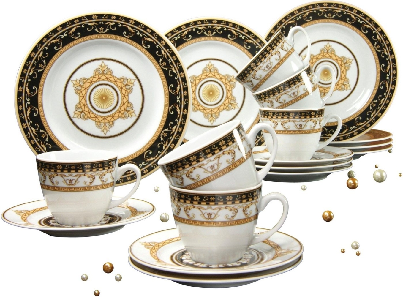 CreaTable 15085 Kaffeeservice Majestosa für 6 Personen, Porzellan, weiß/schwarz (1 Set, 18-teilig) Bild 1