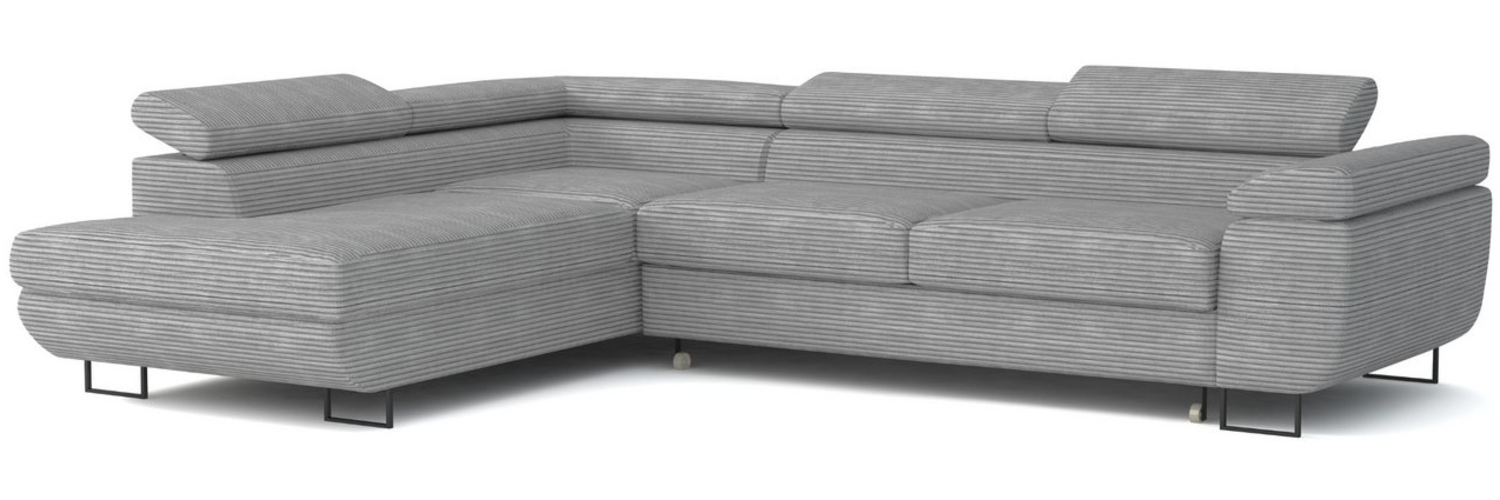 Deine Möbel 24 Wohnlandschaft ASTON Cord-Stoff Samt 277 cm breit Ecksofa Sofa Wohnzimmer L-Couch, Grau Beige Dunkelgrau Anthrazit Graphit Schwarz Hellgrau verstellbare Kopfstütze 2 Teile, mit Schlaffunktion Bettfurnktion Bettkasten Stauraum Bild 1