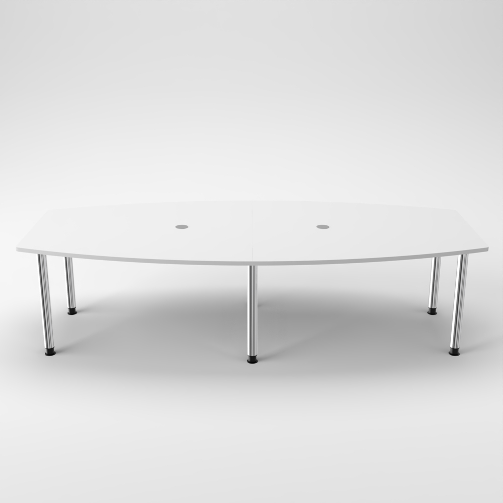 Rheinland Möbel Konferenztisch KONTI 280x130 cm – ovaler Besprechungstisch in Weiß mit verchromten Rundrohrfüßen & 2 Kabelauslässen, erweiterbarer Meetingtisch für 8–10 Personen, moderner XXL-Tisch fürs Büro Bild 1