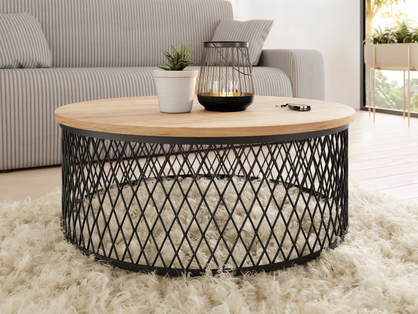 Couchtisch Mirpat, Beine aus Stahl (Farbe: Schwarz / Eiche Craft Gold) Bild 1