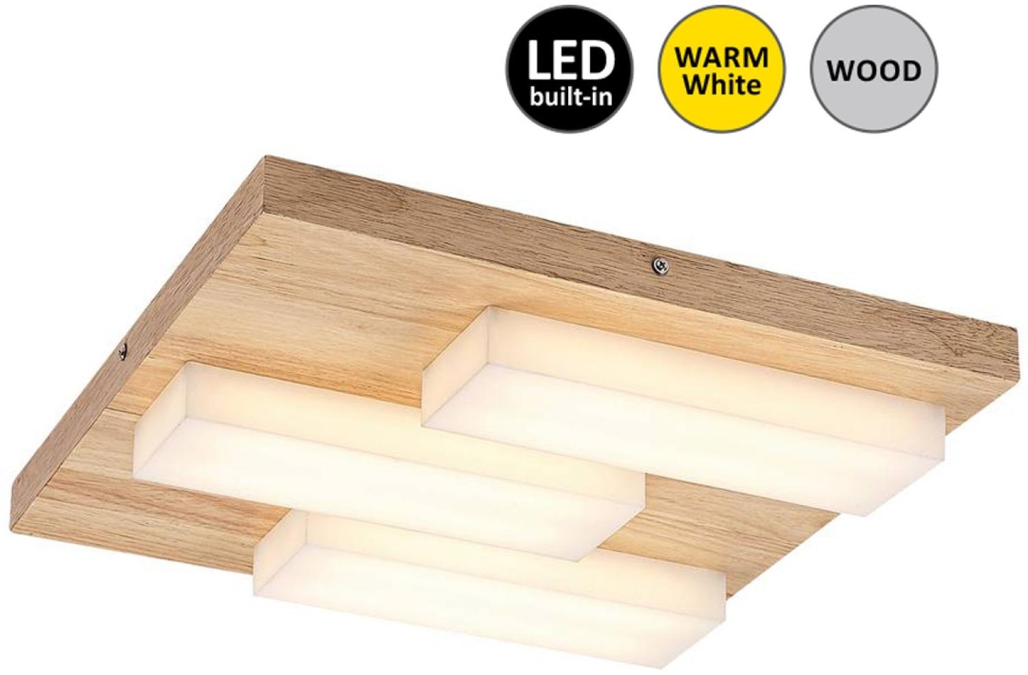 Rabalux 71142 LED Deckenleuchte KONTE 30W Metall/Holz Eiche, Acryl weiß 3000K L:40cm B:40cm H:6cm Bild 1