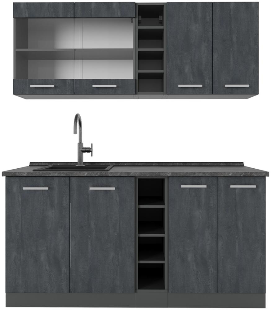 Vicco Singleküche R-Line 160 cm Schwarz Beton Anthrazit mit Arbeitsplatte Anthrazit Bild 1