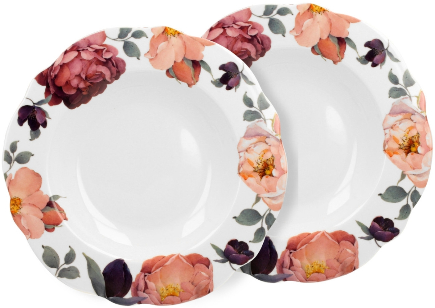 DUO EXCLUSIVE Suppenteller 2er Set SPRING ROSES WHITE aus New Bone China Porzellan Bild 1