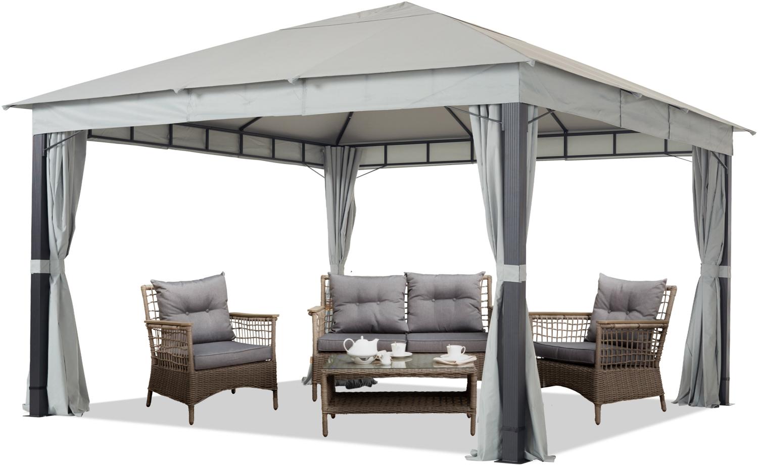 Gartenpavillon 4x4m ALU PREMIUM ca. 220g/m² Dachplane wasserdicht, Pavillon Gartenzelt 4 Seitenteile hellgrau Bild 1