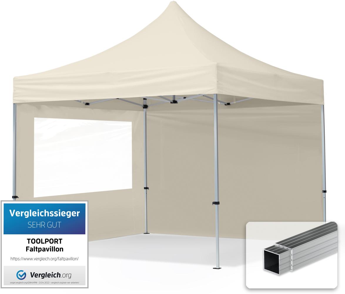 3x3 m Faltpavillon, ECONOMY Alu 32mm, Seitenteile mit Panoramafenster, creme Bild 1