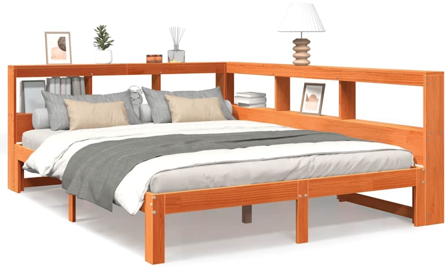 vidaXL Massivholzbett mit Regal ohne Matratze Wachsbraun 140x200 cm 3324384 Bild 1