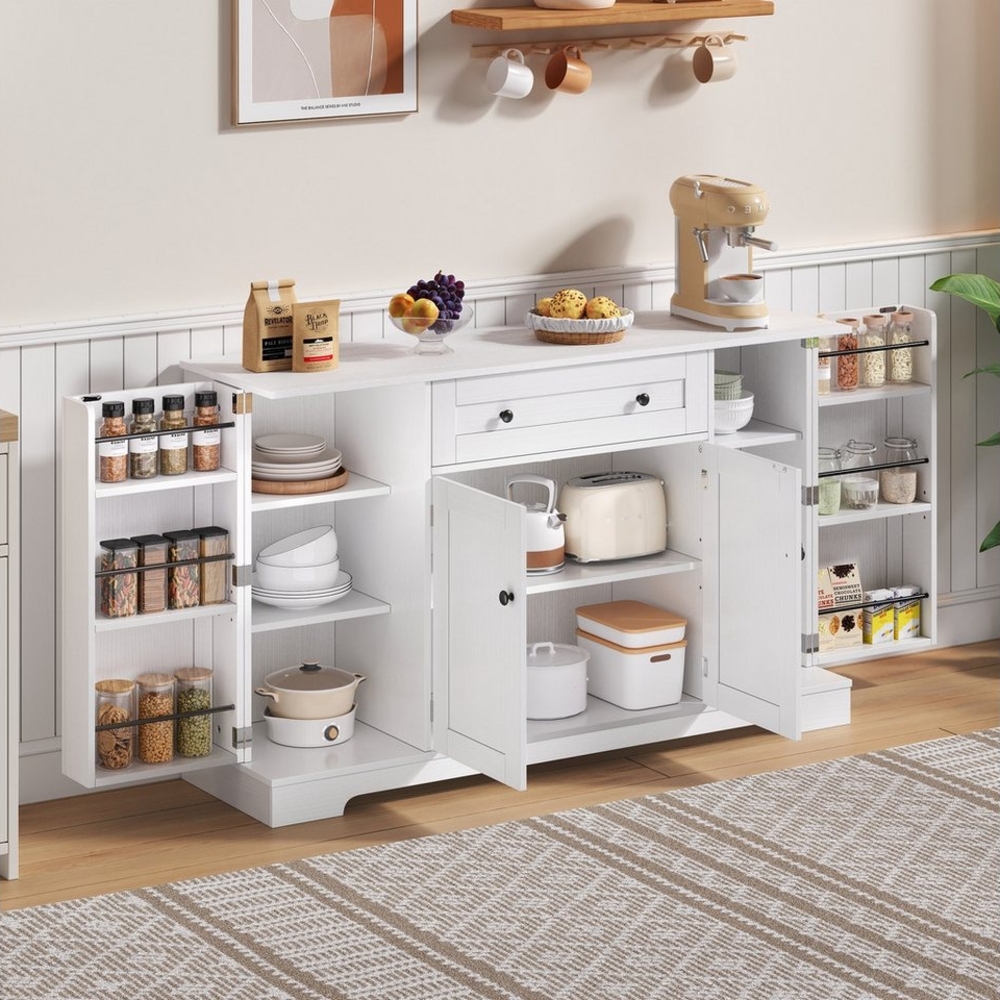 Flieks Küchenbuffet Küchenschrank mit Arbeitsplatte und verstellbaren Einlegeböden (1-St, B138/T40/H85 cm) Sideboard Kommode Mehrzweckschrank mit Schublade und Regaltüren Bild 1