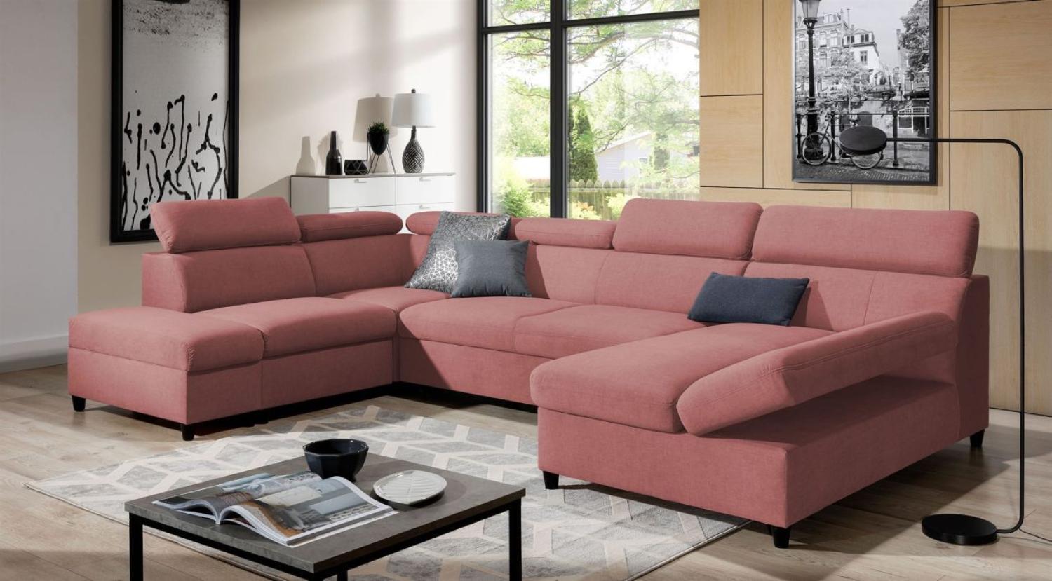 Wohnlandschaft Schlafsofa Sofa ANTON in Stoff Esito Rosa Ottomane Rechts Bild 1