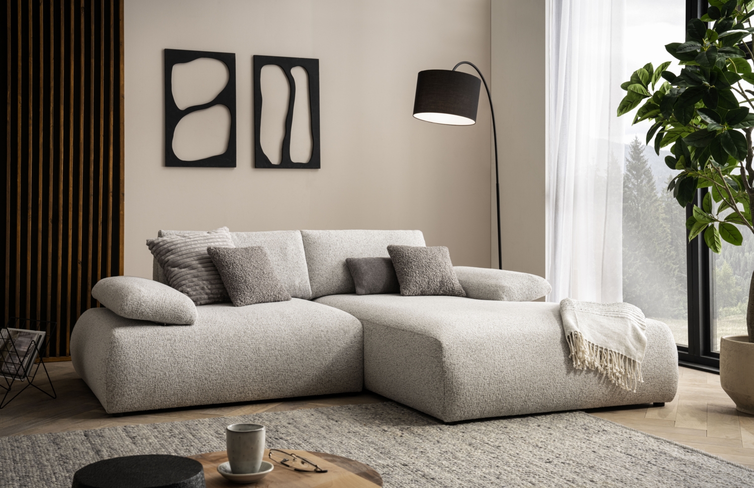 DOMO. collection Ecksofa 800 016, kleines Sofa in L-Form mit Taschenfederkern, Eckcouch, Modulsofa 244 x 188 x 80 cm (BxTxH), beige-schwarz Bild 1
