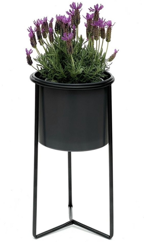 DanDiBo Blumenhocker mit Topf Metall Schwarz Grau S 45 cm Blumenständer 96049 Blumensäule Modern Pflanzenständer Pflanzenhocker Bild 1