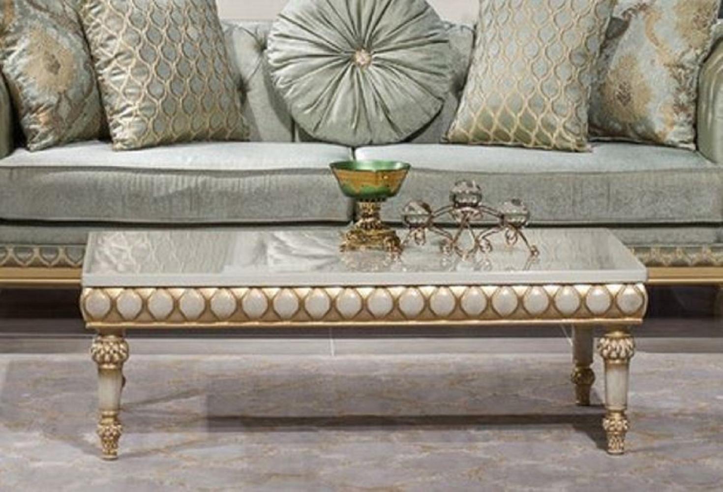 Casa Padrino Luxus Barock Couchtisch Weiß / Gold - Prunkvoller Wohnzimmertisch im Barockstil - Barockstil Wohnzimmer Möbel - Barock Einrichtung - Barock Möbel - Luxus Möbel im Barockstil Bild 1