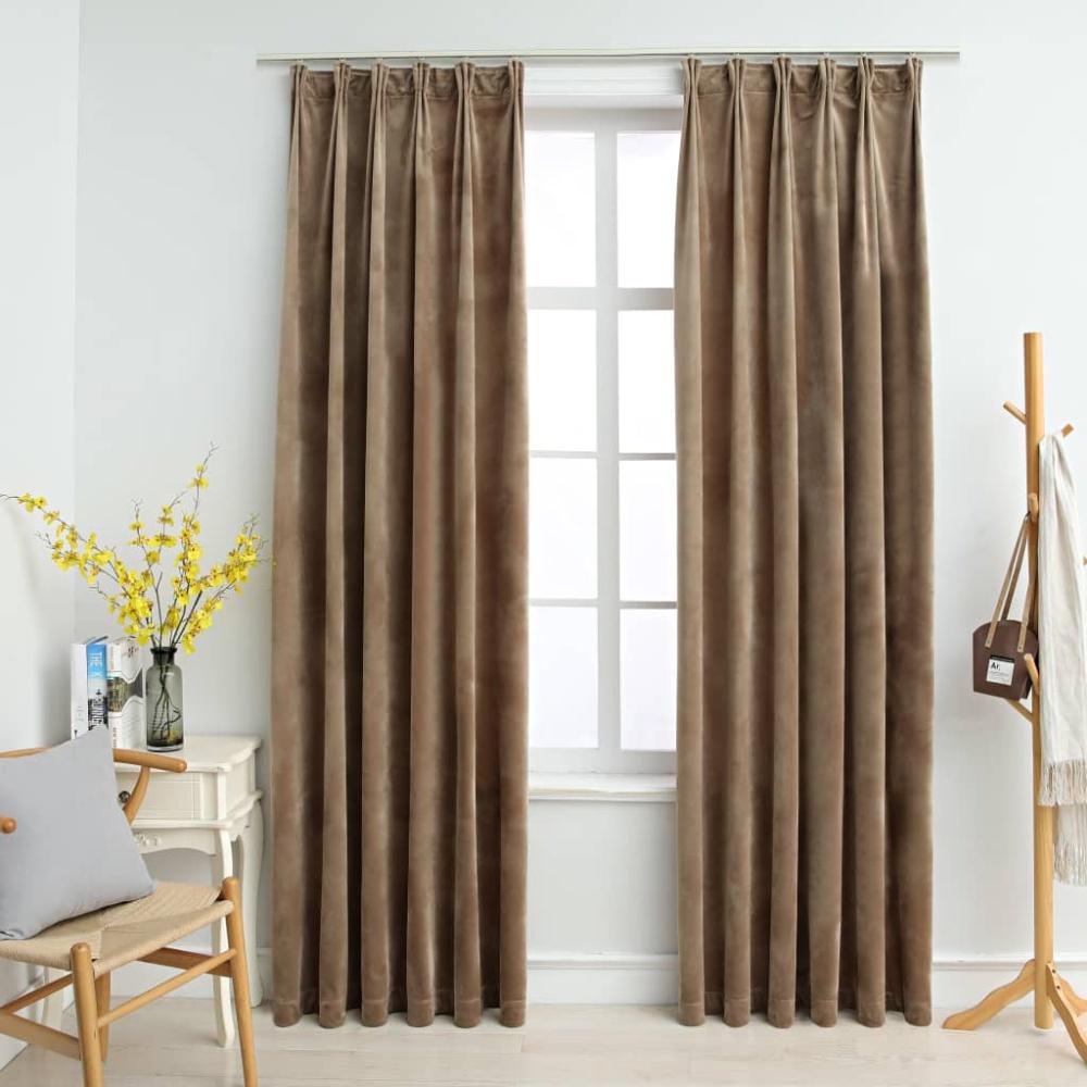 vidaXL Verdunkelungsvorhänge mit Haken 2 Stk. Samt Beige 140x225 cm 134509 Bild 1