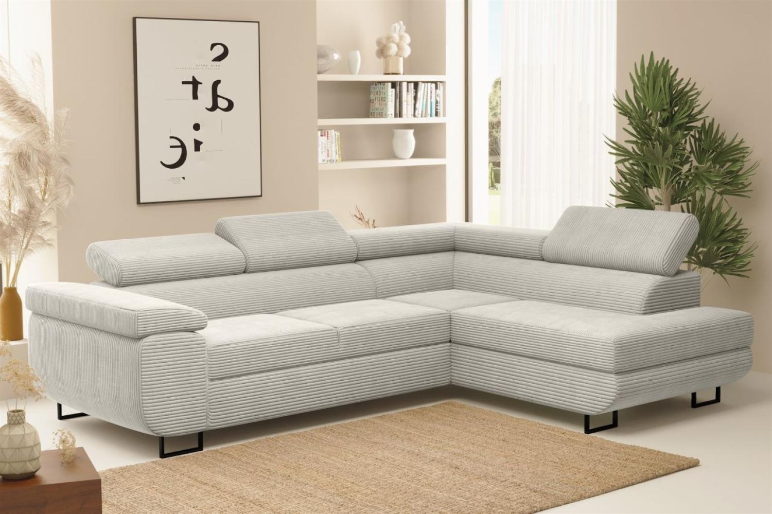 Ecksofa Sofa mit Schlaffunktion METZ Stoff Poso Hellgrau Ottomane Rechts Bild 1