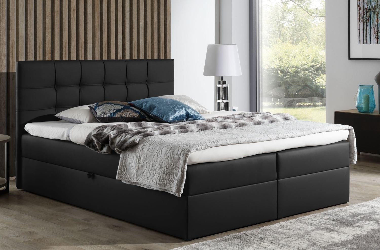 99rooms Stefan Boxspringbett Kunstleder MADRYT Schwarz 140x200 cm Bild 1