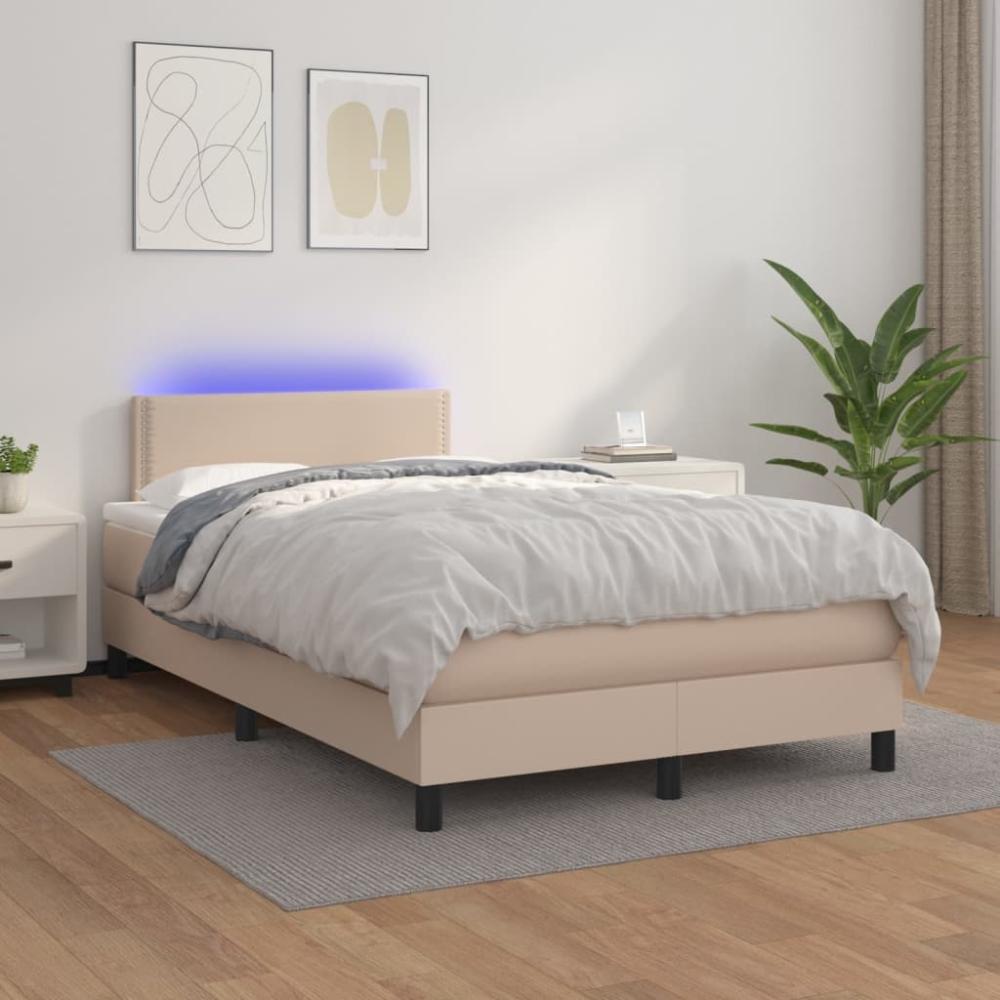 vidaXL Boxspringbett mit Matratze & LED Kunstleder Braun 120 x 200 cm, Härtegrad: H2 [3134158] Bild 1